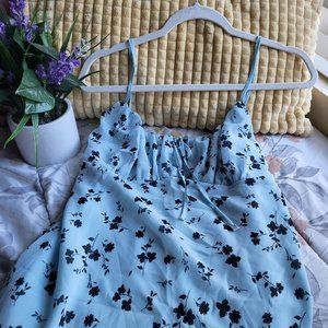 Blue and black floral sheer dress